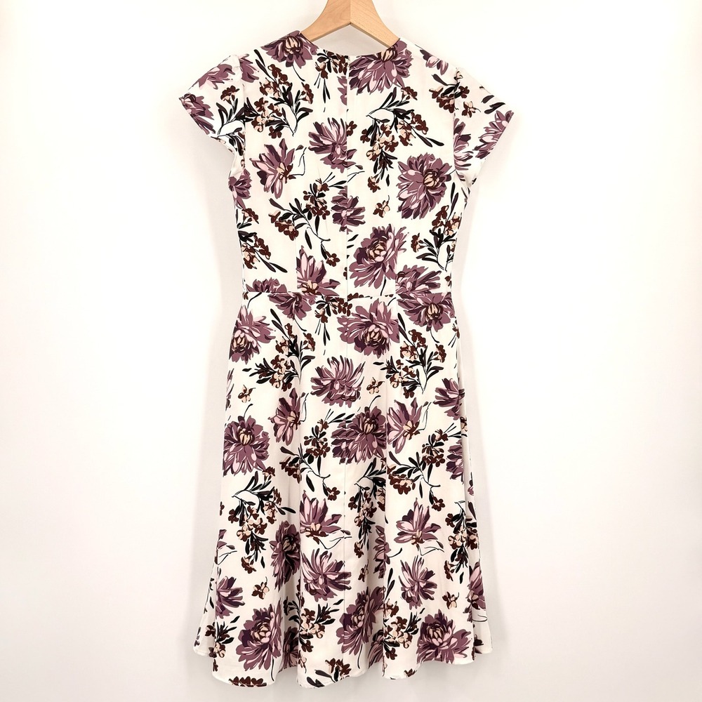 Ann Taylor Factory Floral Fit & Flare Dress Women 2P White Purple Excellent Cap
